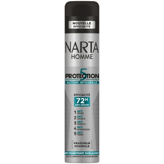 Déodorant Homme Protection 5 Action Intégrale Efficacité 72H Anti-Odeurs Fraîcheur Maximale NARTA HOMME