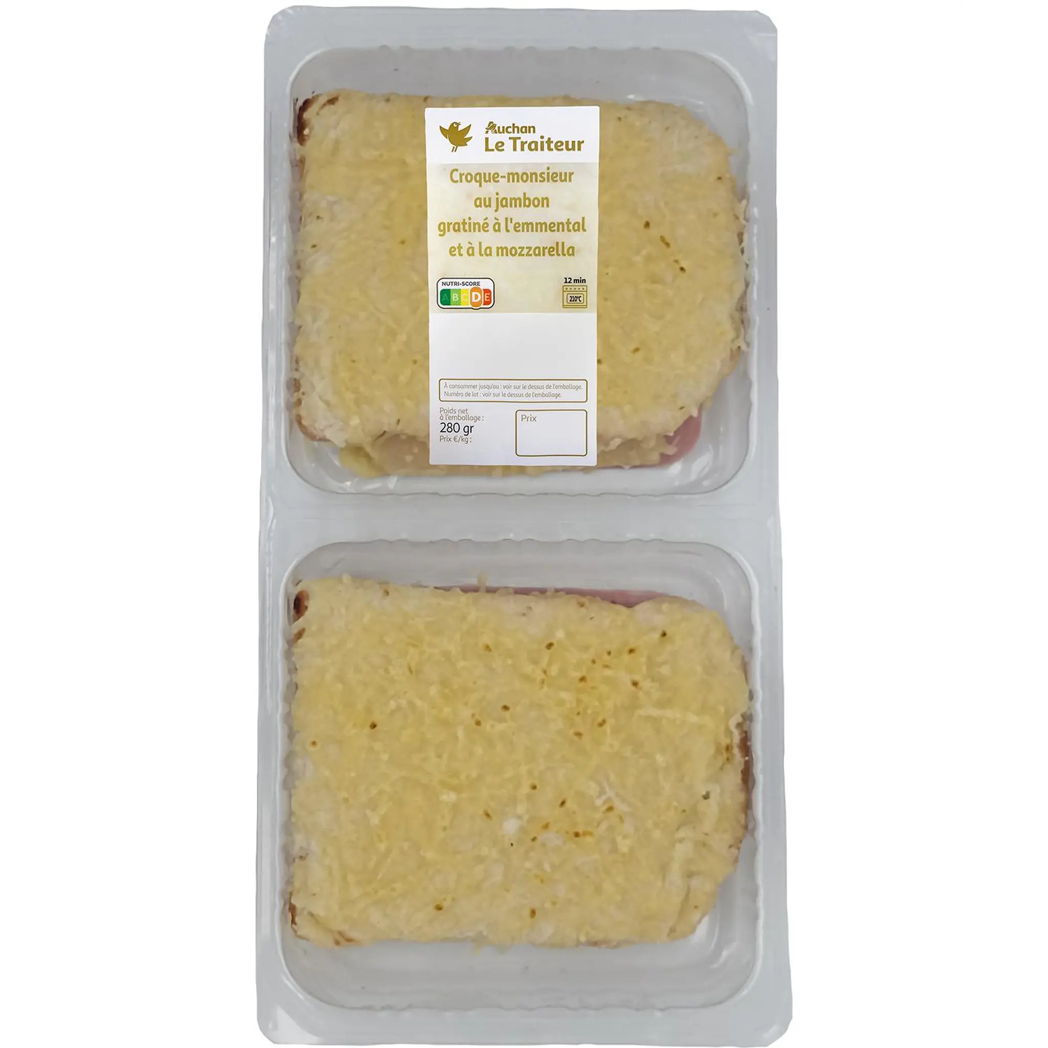 AUCHAN LE TRAITEUR Croque monsieur au jambon emmental et mozzarella