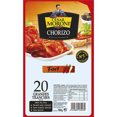César MORONI Chorizo fort en tranche, 20 tranches - 100g