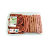 Assortiment de 4 Viandes à Griller Echine Mexicaine + Merguez- Chipolatas Nature et au Piment d’Espelette ) CHARCUTERIE COSME