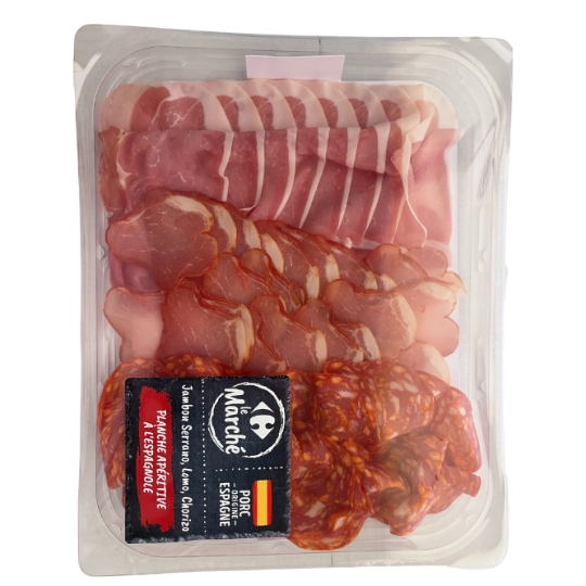 Planche Apéritive à l'Espagnole de Porc : Jambon Serrano, Lomo, Chorizo CARREFOUR LE MARCHE