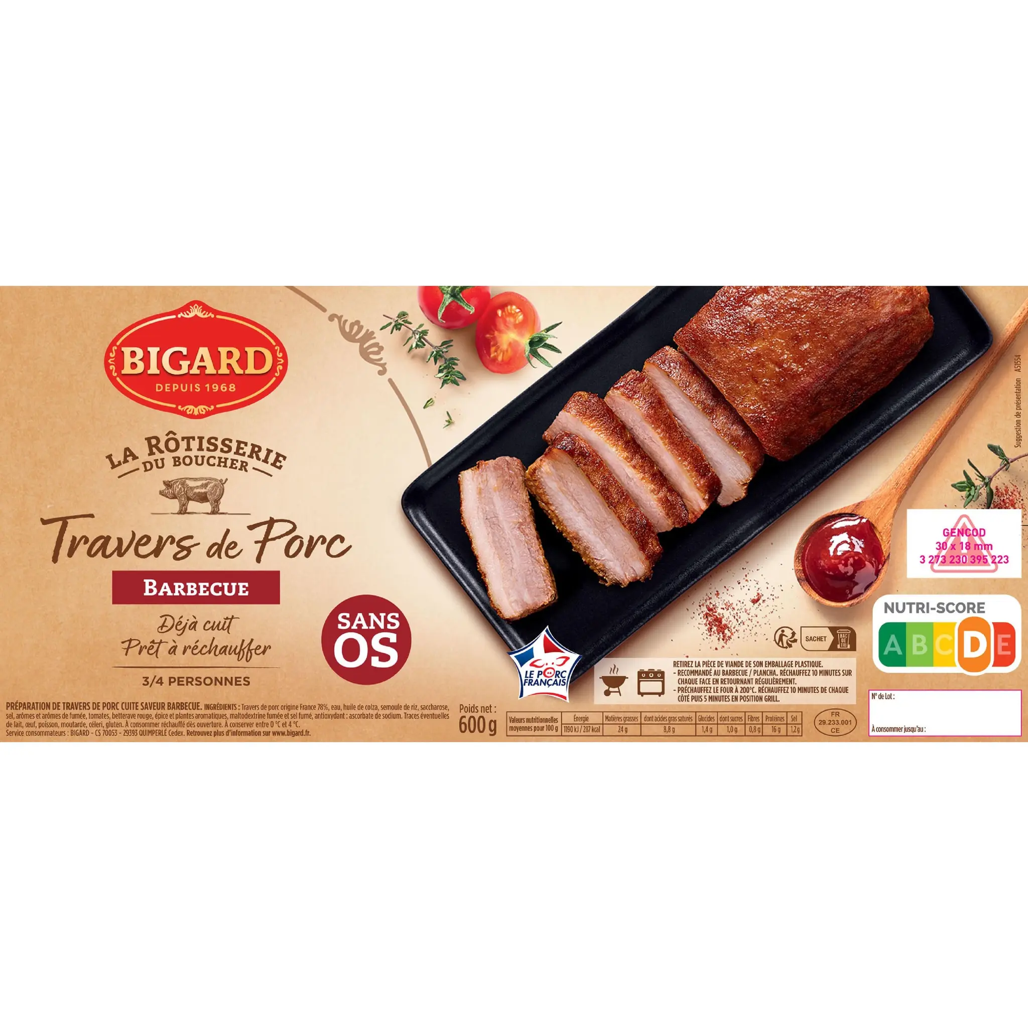 BIGARD Travers de porc sans os barbecue