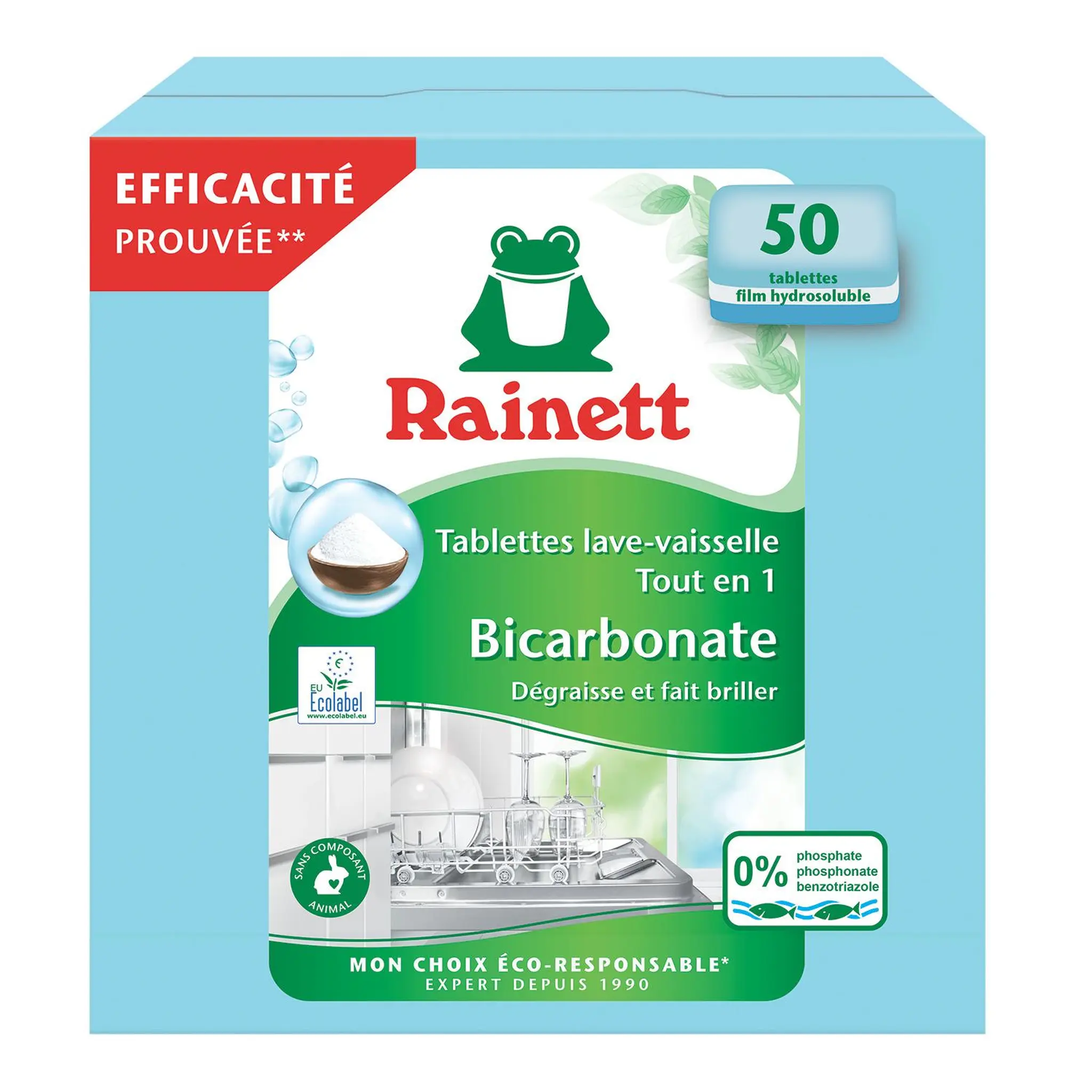 RAINETT Tablettes lave-vaisselle tout en 1 bicarbonate écolabel