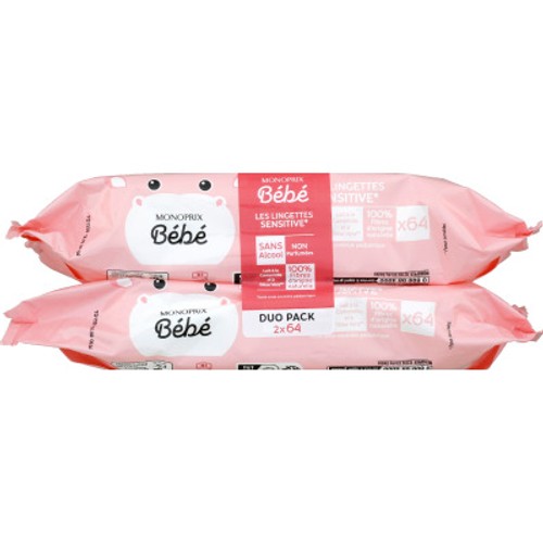 Monoprix Bébé Lingettes Sensitive 2x64