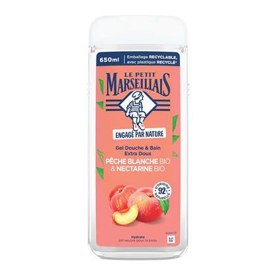 Le Petit Marseillais Gel douche et bain pêche blanche bio et nectarine bio, 650ml