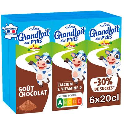 Candia GrandLait des Ptis - Boisson lactée chocolat, 6x20cl