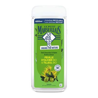 Le Petit Marseillais Gel douche et bain extra doux feuille d'olivier et tilleul bio, 650ml