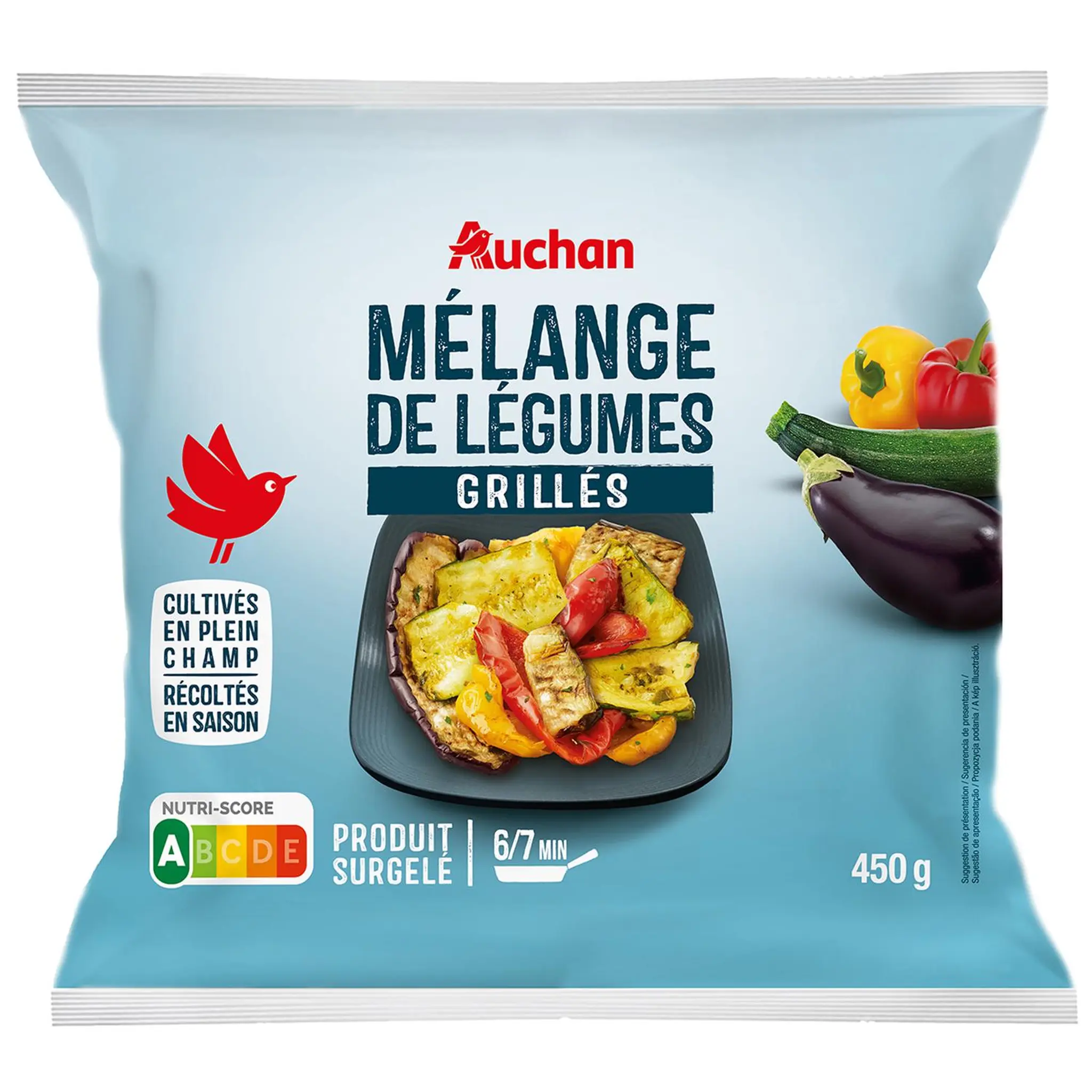 AUCHAN Mélange de légumes grillés courgettes aubergines poivrons jaunes et poivron rouges