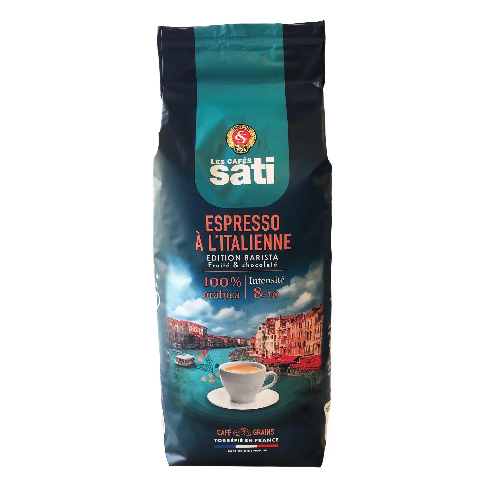LES CAFES SATI Café en grains Espresso à l'italienne fruit et chocolaté intensité 8