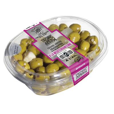 Tropic Apéro Olive vertes dénoyautées à la méditerranéenne à l'ail, 200g