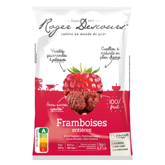 Framboises Entières Surgelées sans sucre ajoutés 100% Fruit ROGER DESCOURS