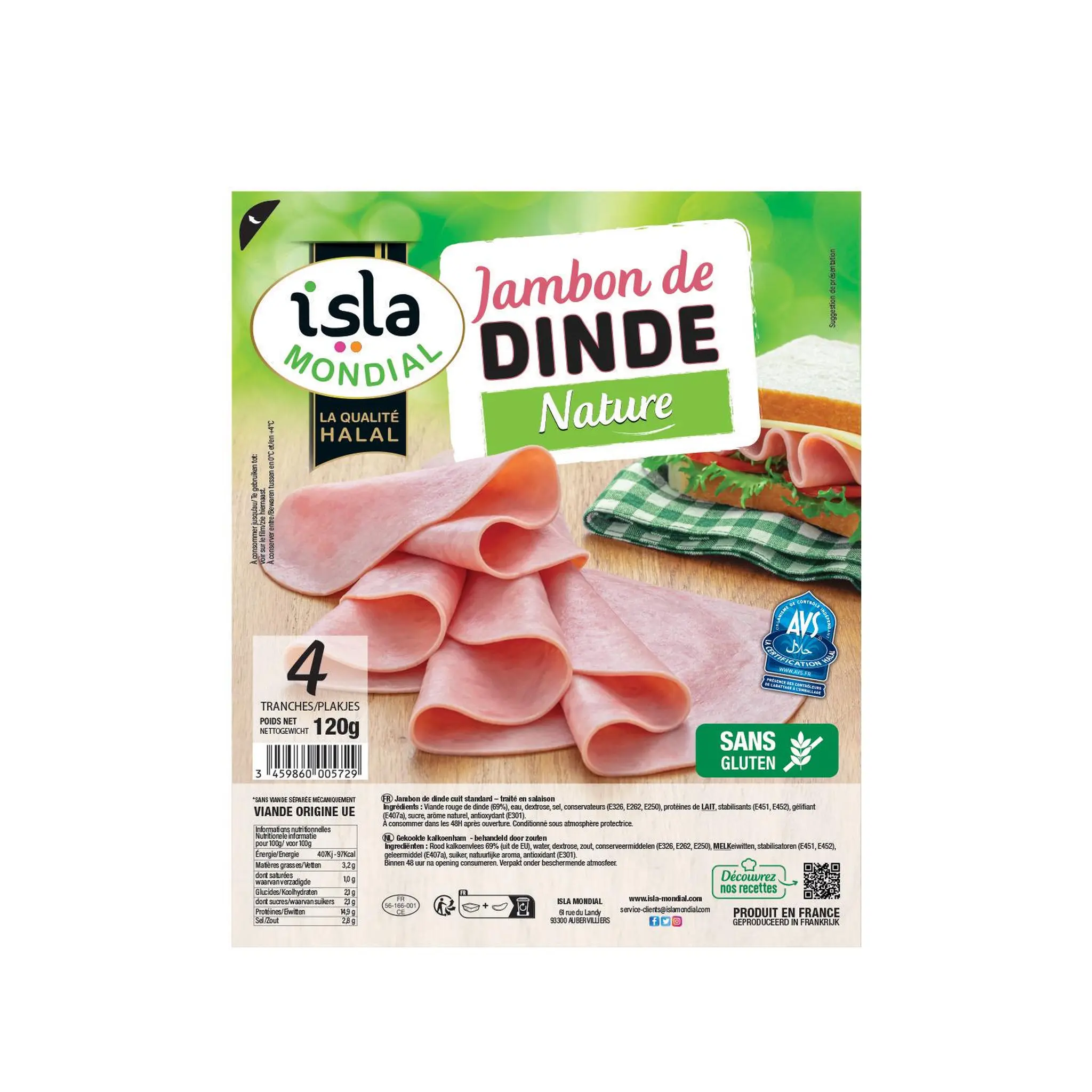 ISLA MONDIAL Jambon de dinde nature halal sans gluten