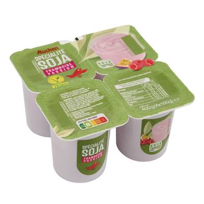 Auchan Dessert végétal au soja framboise et passion, 4x100g