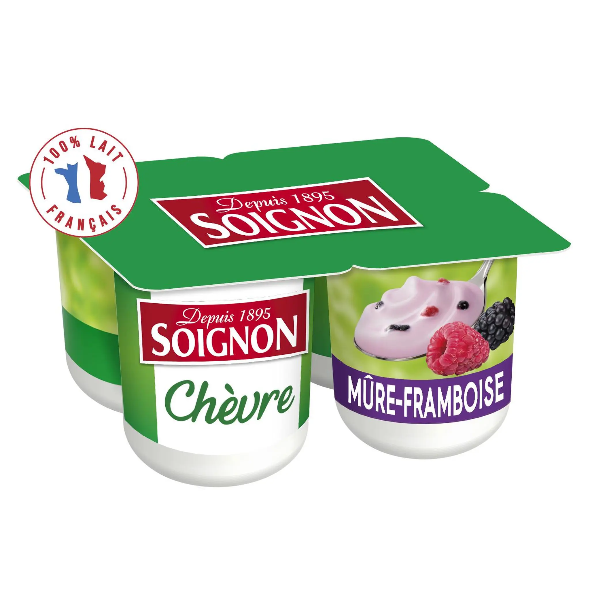 SOIGNON Yaourt aromatisé mûre framboise au lait de chèvre