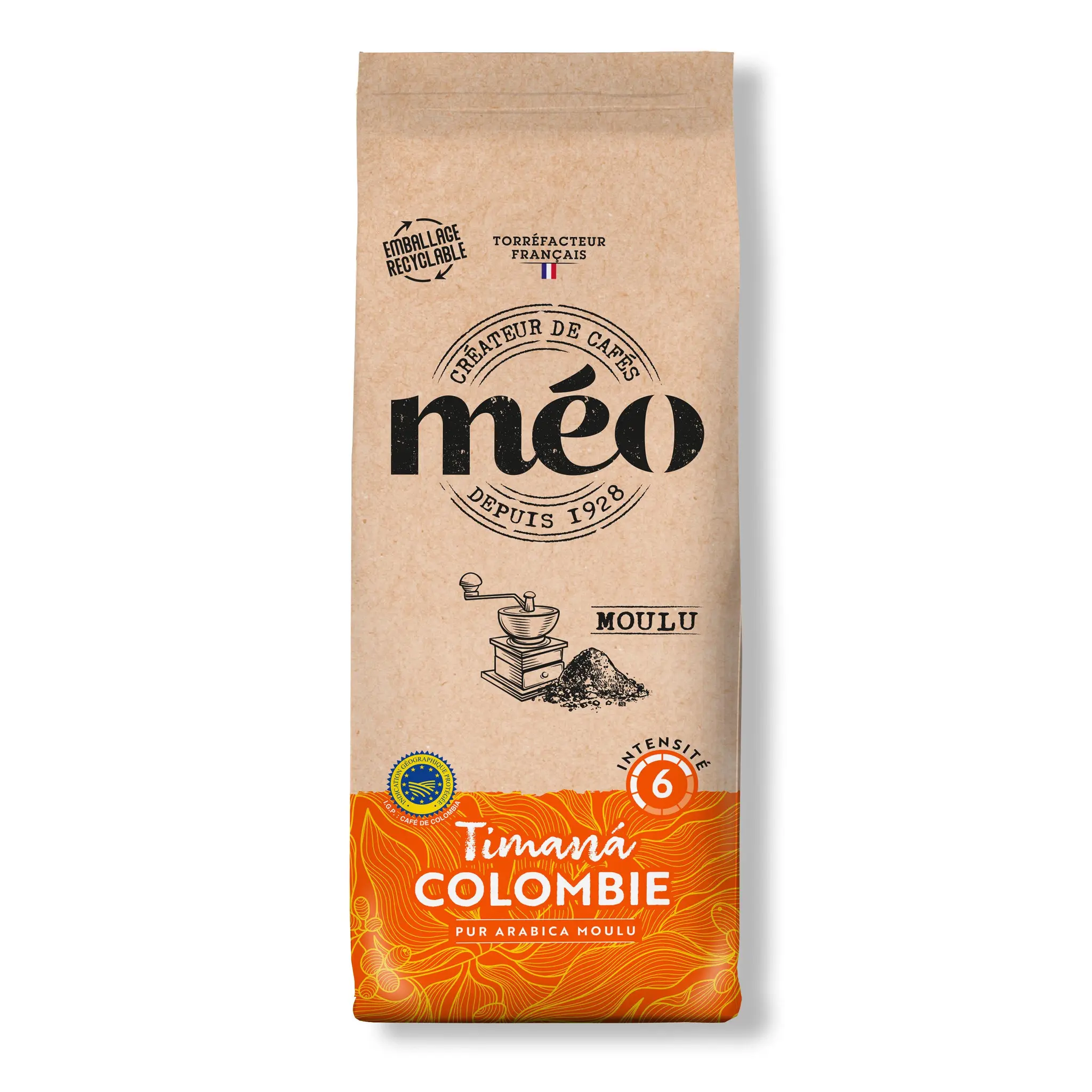 MEO Café moulu pur arabica colombien sachet recyclable