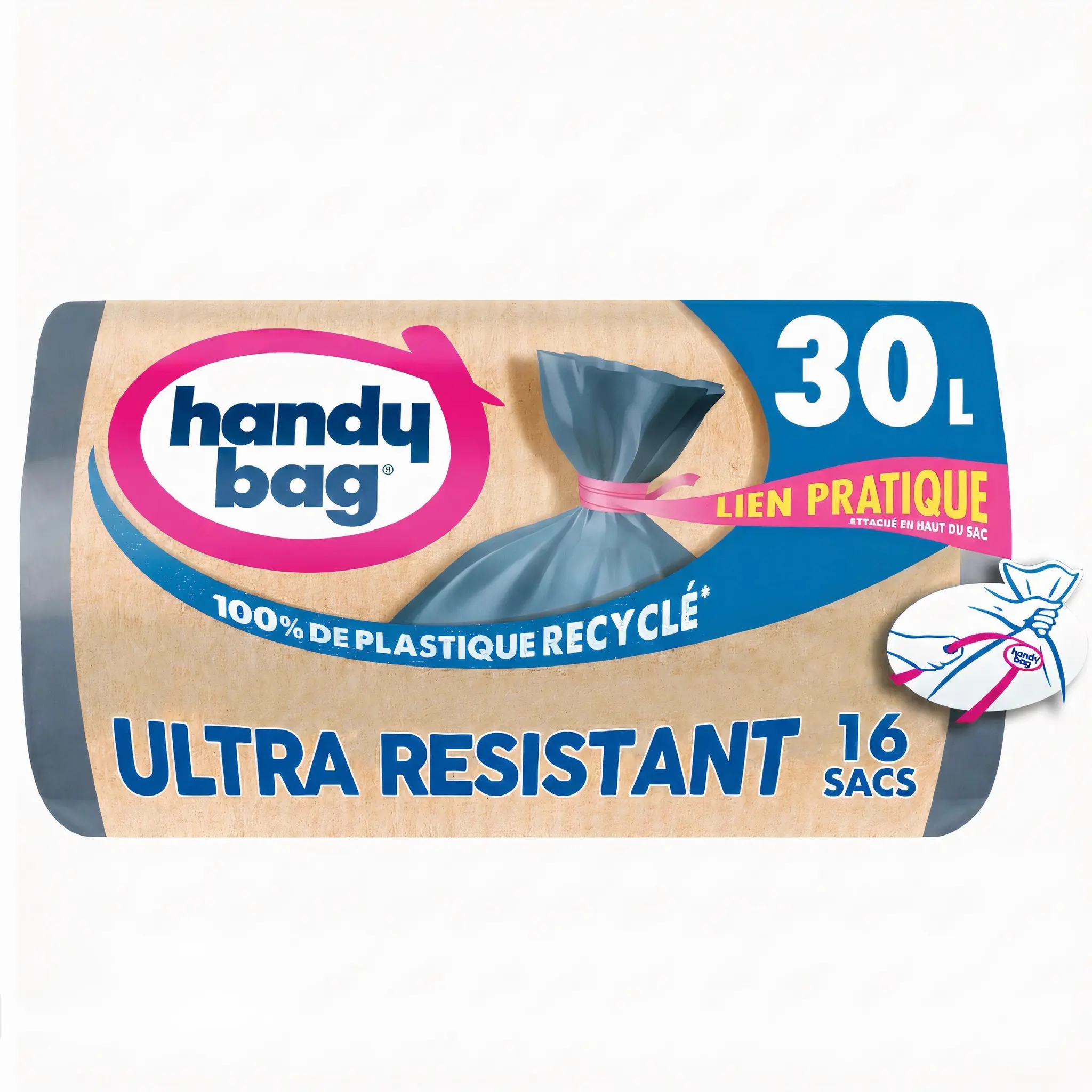 HANDY BAG Sacs poubelles ultra-résistant avec liens 30l 100% plastique recyclé