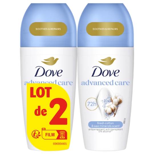 Déodorant Bille Femme Apaise et Aide à Réparer Anti-Transpirant 72h Coton et Sels Minéraux Advanced Care DOVE