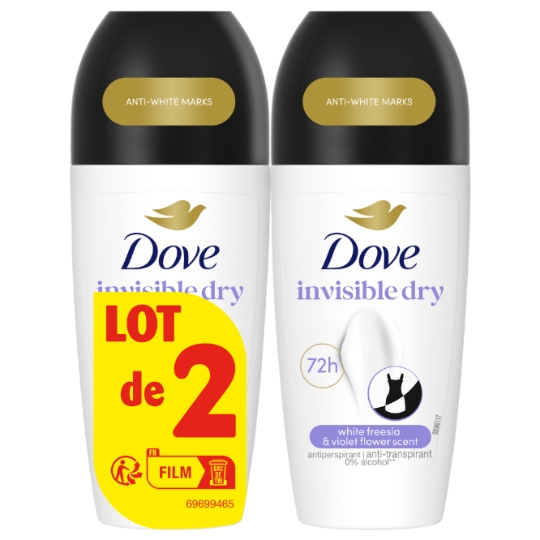 Déodorant Bille Invisible Dry 72h Anti-Traces Blanches Anti-Transpirant Parfum Freesia Blanc et de Fleur de Violette DOVE
