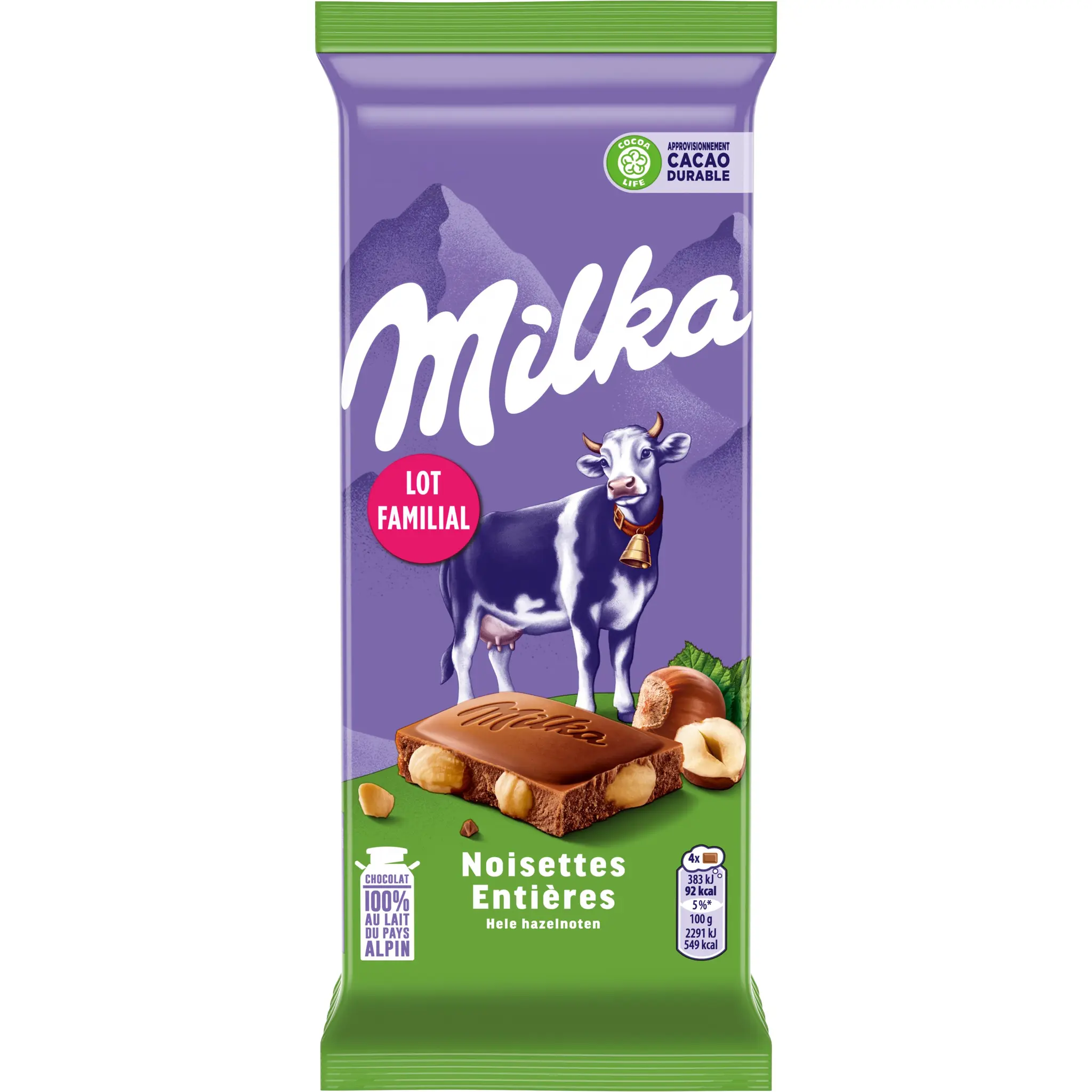 MILKA Tablette de chocolat au lait et noisettes entières