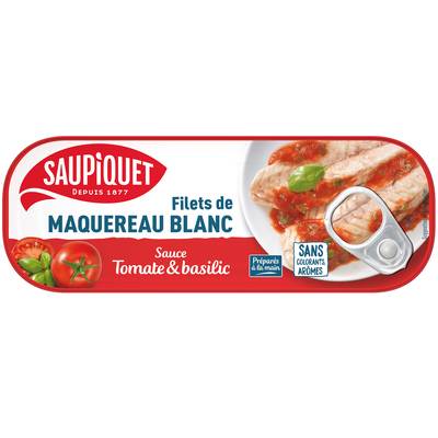 Saupiquet Filets de Maquereaux Sauce Tomate Basilic en conserve, 169g