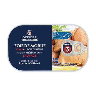 Officer Foie de morue MSC fumé au bois de hêtre en conserve, 120g