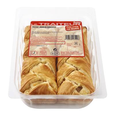 Auchan Le Traiteur Tresse Pur Beurre au Jambon et Emmental, 2x120g