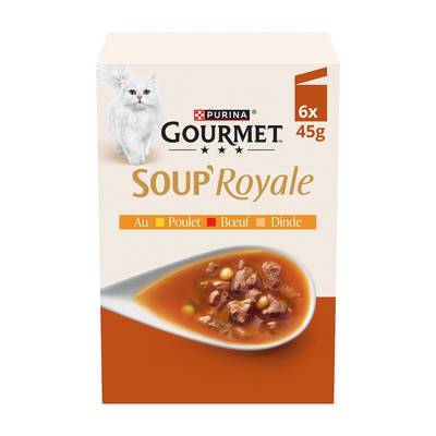 Purina - Gourmet Sachets Soupe Royale poulet boeuf dinde pour chat adulte, 6x45g