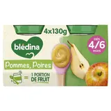 Blédina Pommes Poires Pots Bébé dès 4 mois, 2x130g