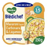 Blédina - Blédi'chef Macaroni façon Carbonara et Petits Légumes Assiette bébé dès 15 mois, 250g