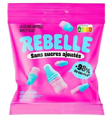 Bonbons bouteilles rose et bleu, Rebelle (50 g)