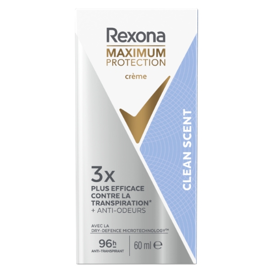 Déodorant Crème Anti-Transpirant et Anti-odeurs 96H Maximum Protection Clean Scent REXONA