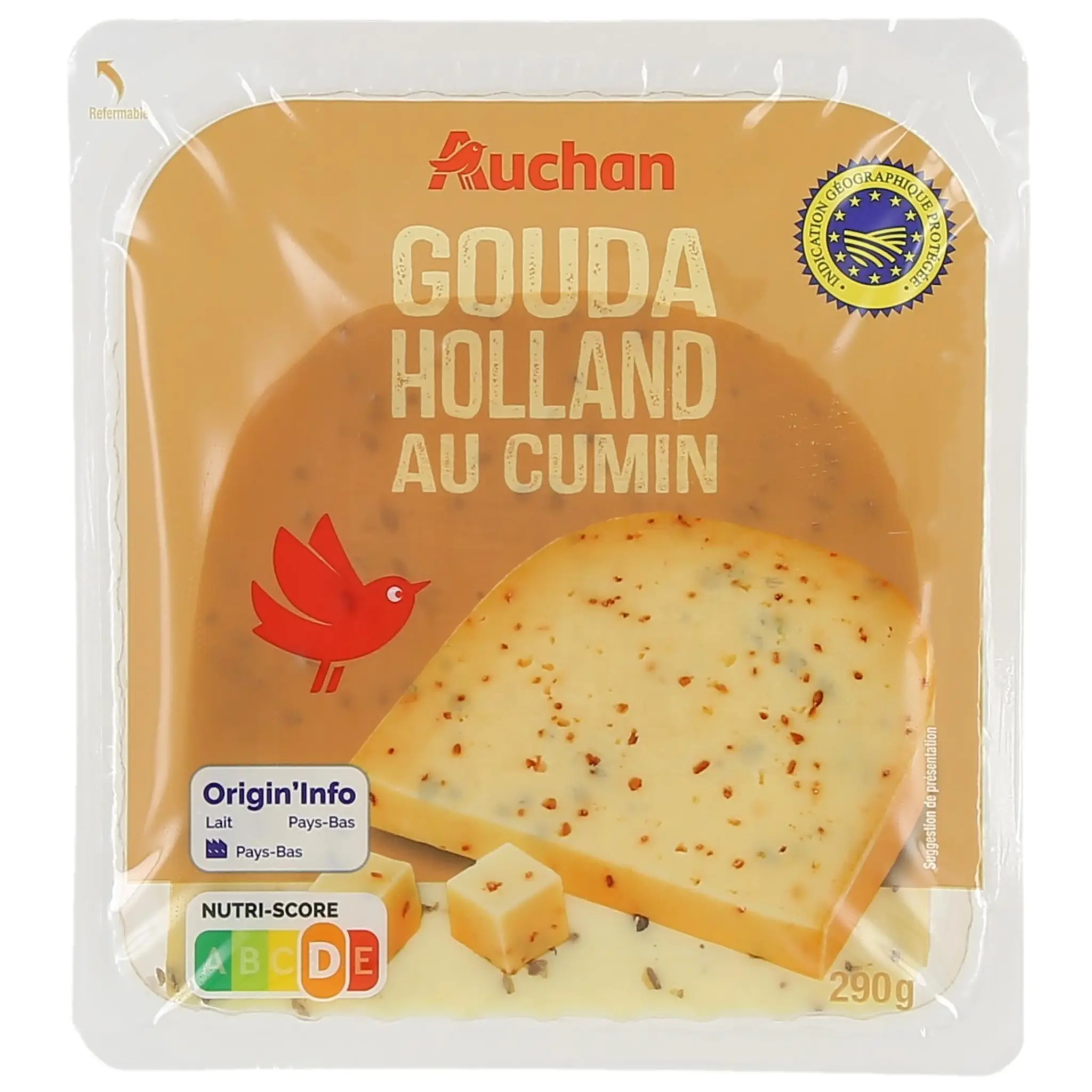 AUCHAN Gouda en bloc au cumin