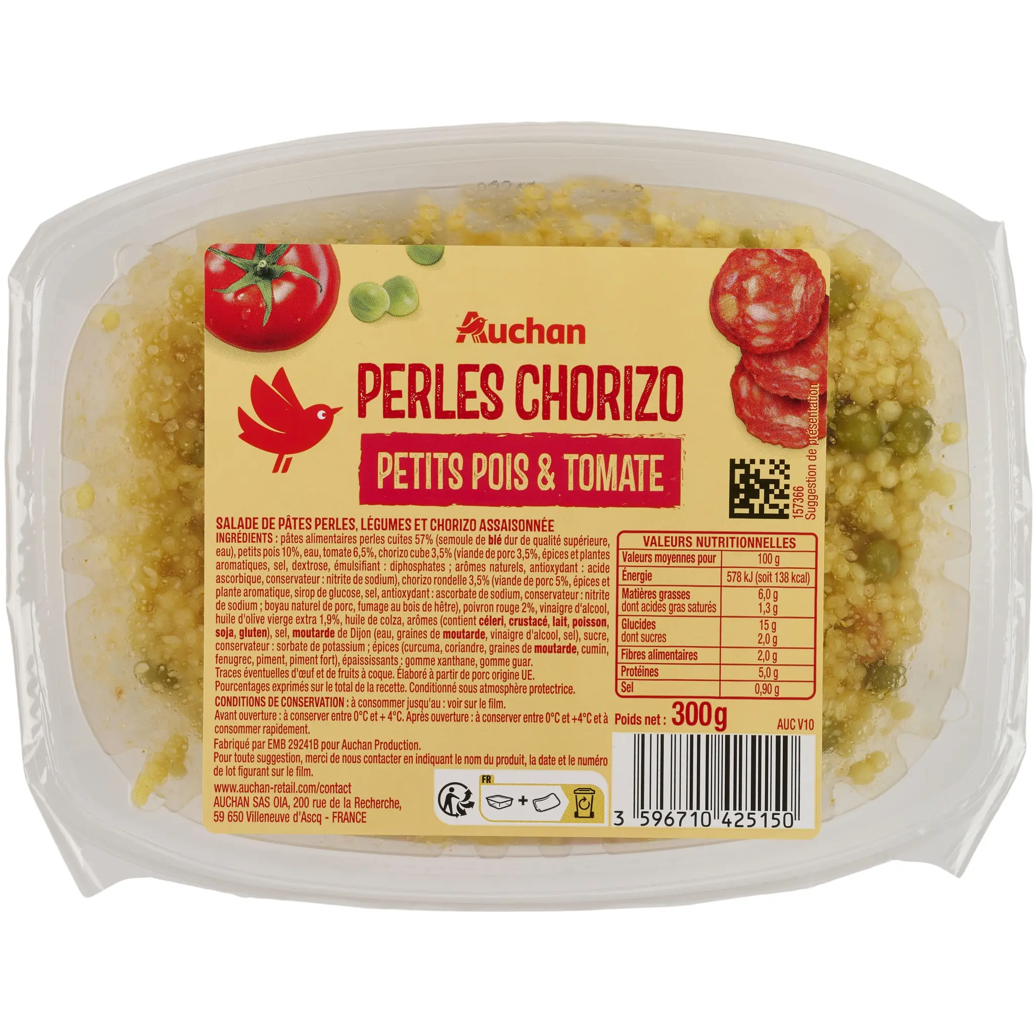 AUCHAN Salade de saison perles au chorizo