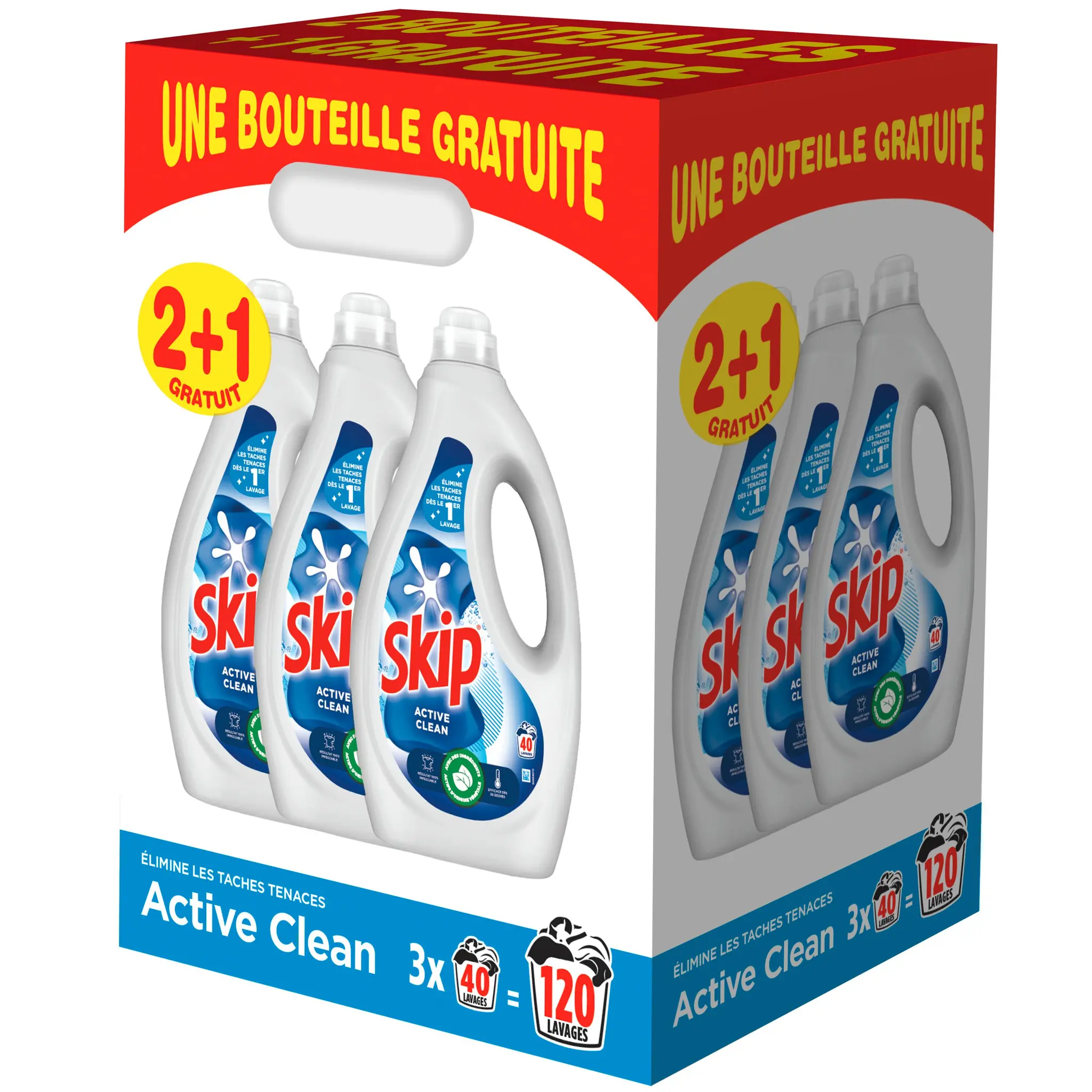 SKIP Active Clean lessive liquide efficace dès 30°C 2+1