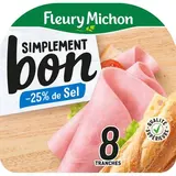 Fleury Michon Jambon Supérieur Simplement Bon Réduit en Sel, 8 tranches - 280g