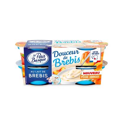 Le Petit Basque Yaourt au lait de brebis pêche abricot, 4x100g
