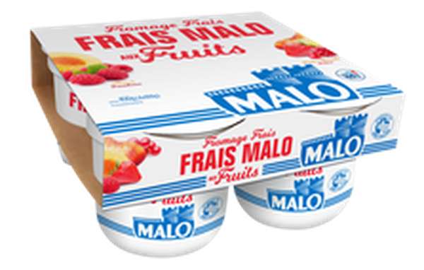 Fromage frais au lait pasteurisé aux fruits - pêche, grosseille, fraise - 40% MG, Malo (4 x 100 g)
