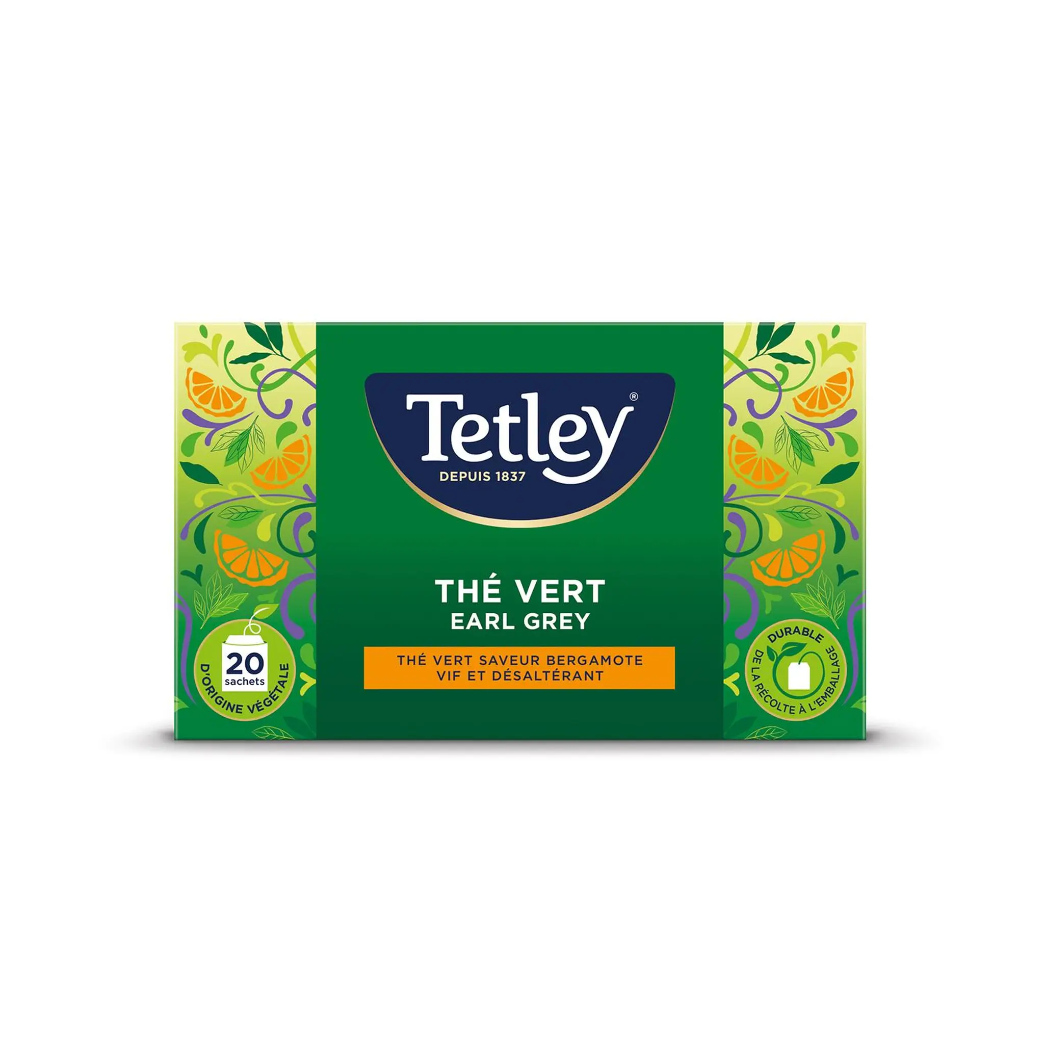 TETLEY Thé vert earl grey vif et désaltérant