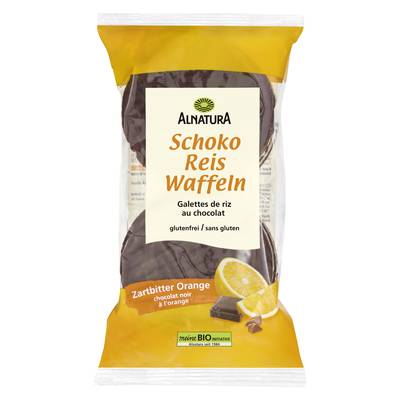 Alnatura 6 Galettes de riz bio au chocolat noir et à l'essence d'orange bio, 100g