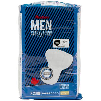 Auchan Serviettes incontinences protections absorbantes Men Niveau 2, 20 serviettes