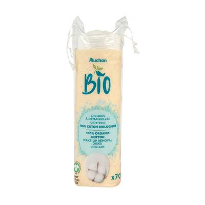 Auchan Cotons disques à démaquiller bio ultra-doux, 70 cotons