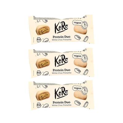 Koro Bouchées protéinées pistaches et chocolat blanc bio, Lot de 3x2x20g