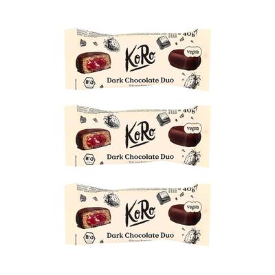 Koro Duo Chocolat Noir à la Fraise Bio, Lot de 3 - 2x20g