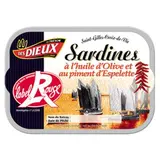 Sardines Label Rouge à l'huile d'olive et piment d'Espelette, Le Trésor des Dieux (115 g)