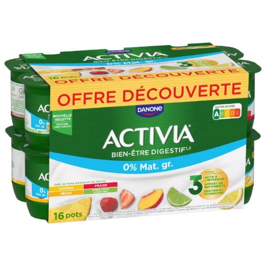 Yaourts aux fruits 0% MG bifidus citron fraise ananas pêche ACTIVIA