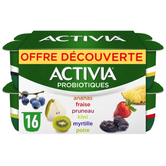 Yaourts aux fruits bifidus ananas fraise pruneau kiwi myrtille poire ACTIVIA