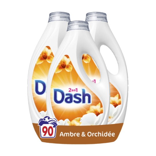 Lessive Liquide Ambre & Orchidée 90 Lavages DASH 2EN1