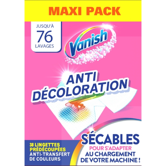 Lingettes Anti-Décoloration Sécables Anti-Transfert de Couleurs Maxi Pack VANISH