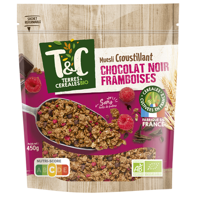 Muesli croustil.choc.nr frambois.bio TERRES ET CEREALES 450g