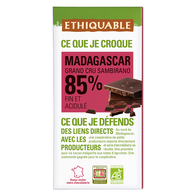 ETHIQUABLE - Chocolat noir 85% Madagascar BIO - la tablette de 100g